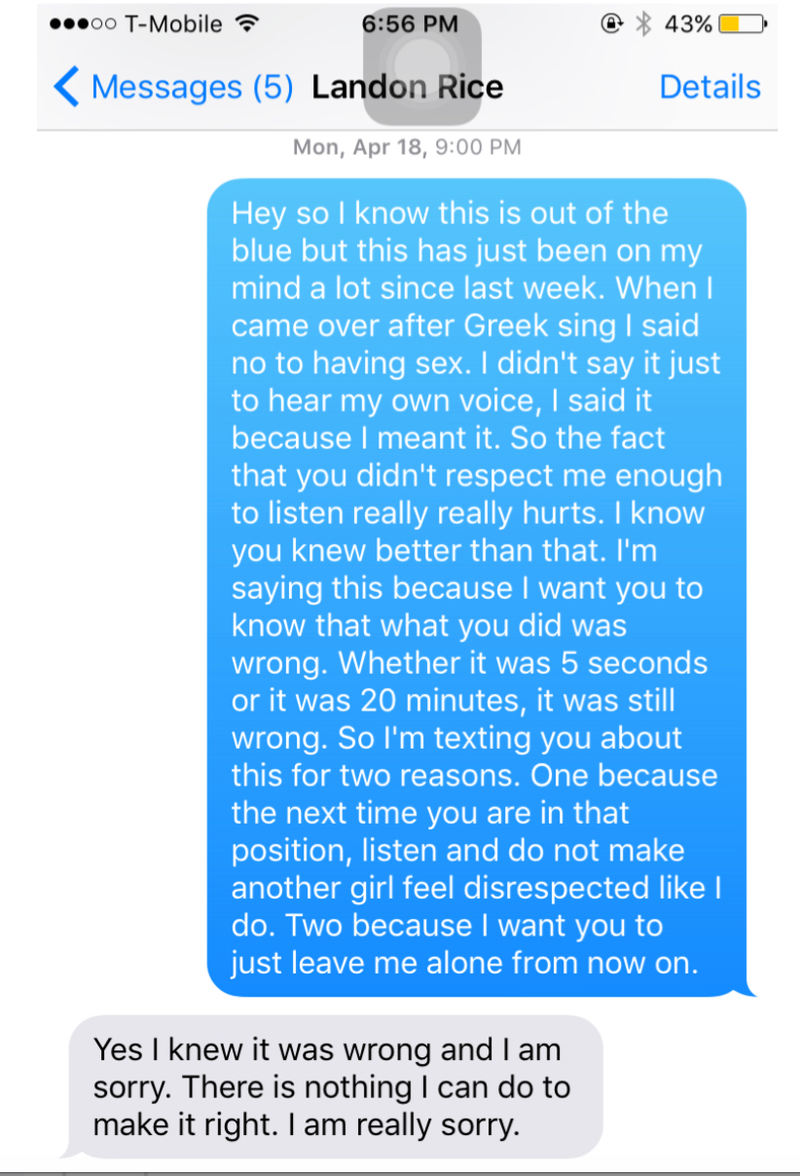 Illustration for article titled Text Messages Show Ex-Auburn Football Player Saying "I'm Sorry" To Woman Who Said He Raped Her